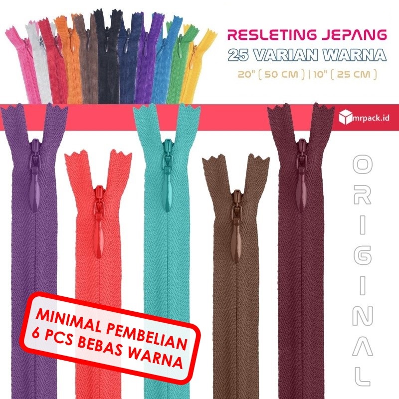 Resleting Jepang Merk BEE ZIPPER 50cm/20&quot; dan 25cm/10&quot; Aneka Warna