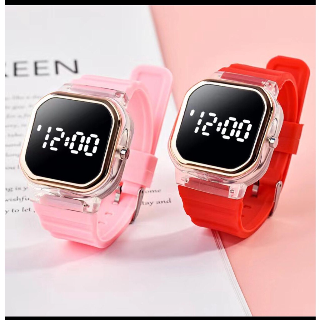 Jam Tangan Wanita Rubber Digital Trendy Dial Kotak Korean Fashion (008R)