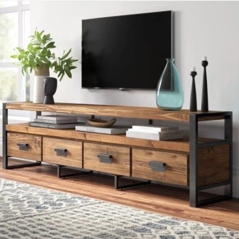 BUFFET TV MINIMALIS INDUSTRIAL JATI SOLID.BUFFET MINIMALIS KOMBINASI BESI