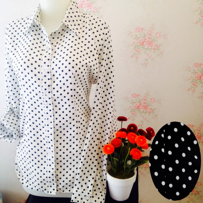 Kemeja blus putih hitam wanita polkadot zara lembut