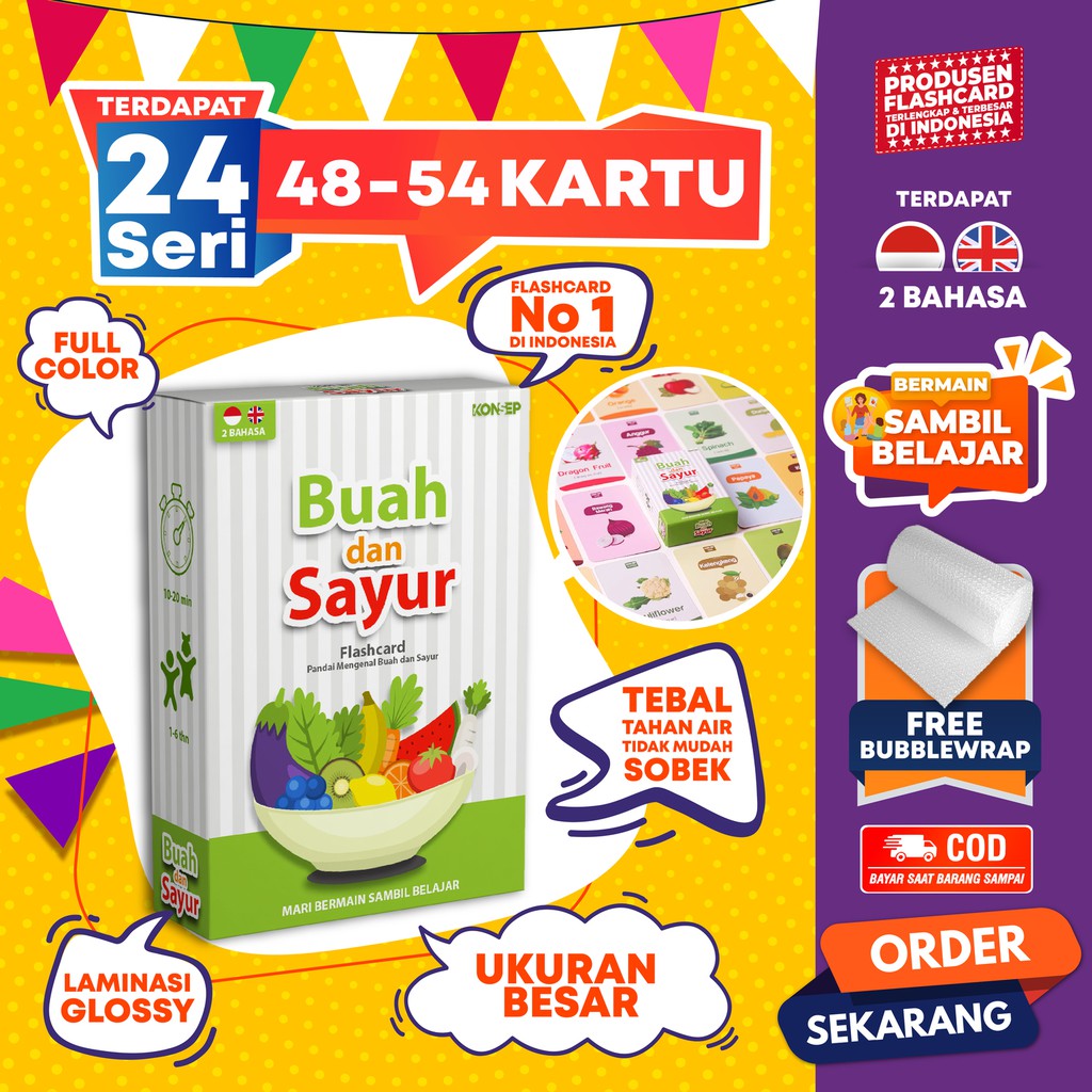 [1KG=10PCS] Konsep Flashcard Buah dan Sayur / Flash Card / Mainan Edukasi Kartu Pintar Anak