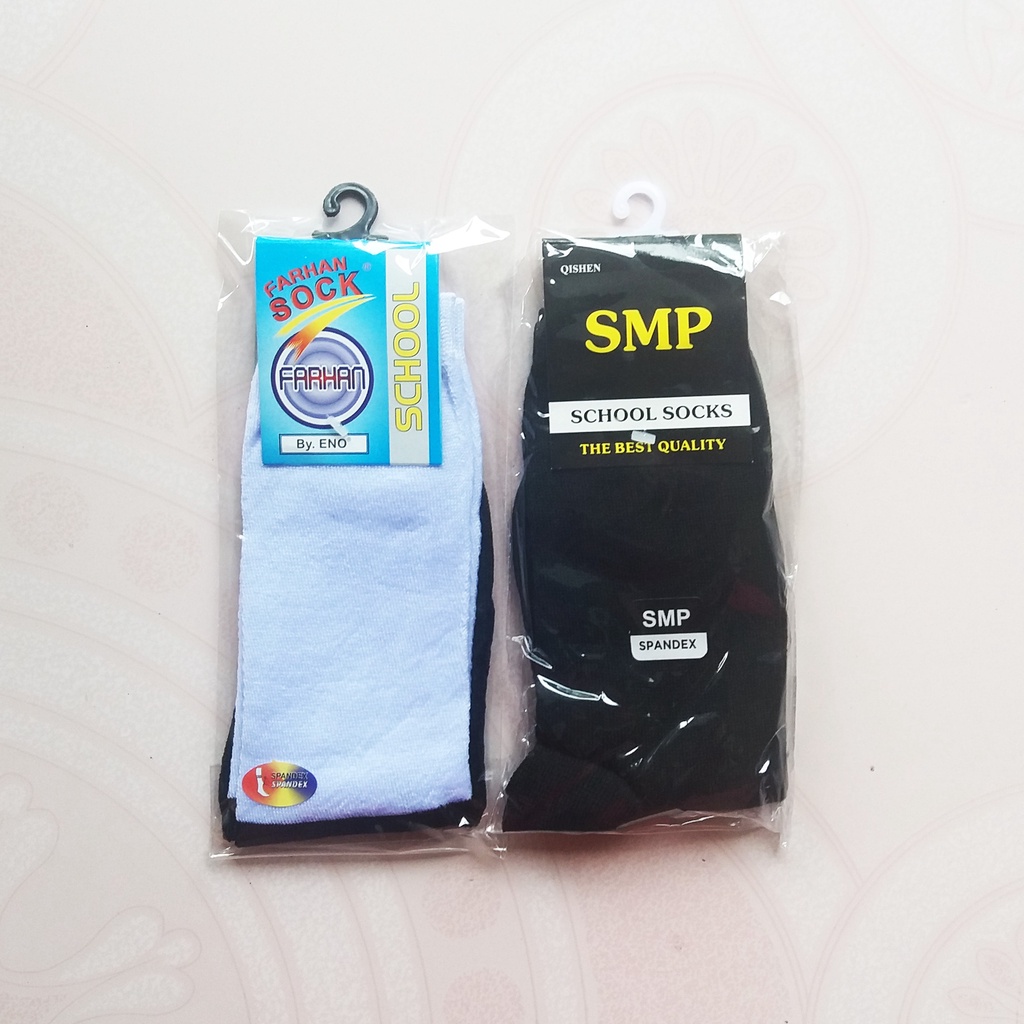 Kaos Kaki Sekolah SD SMP Spandex Panjang Sebetis Hitam Putih Polos Telapak