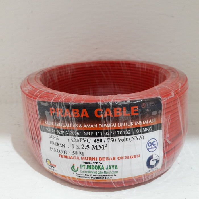 Kabel Listrik Tunggal (NYA 2,5mm) 50m Praba - Merah Termurah