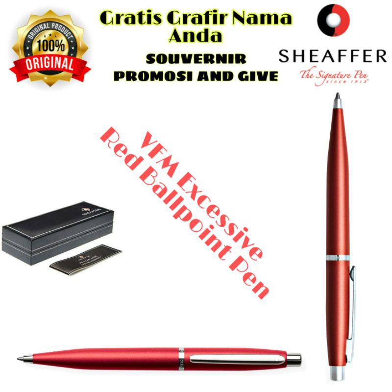 

PULPEN SHEAFFER VFM EXCESSIVE RED BALLPOINT PEN ORIGINAL GRATIS CUSTOM GRAFIR NAMA ANDA