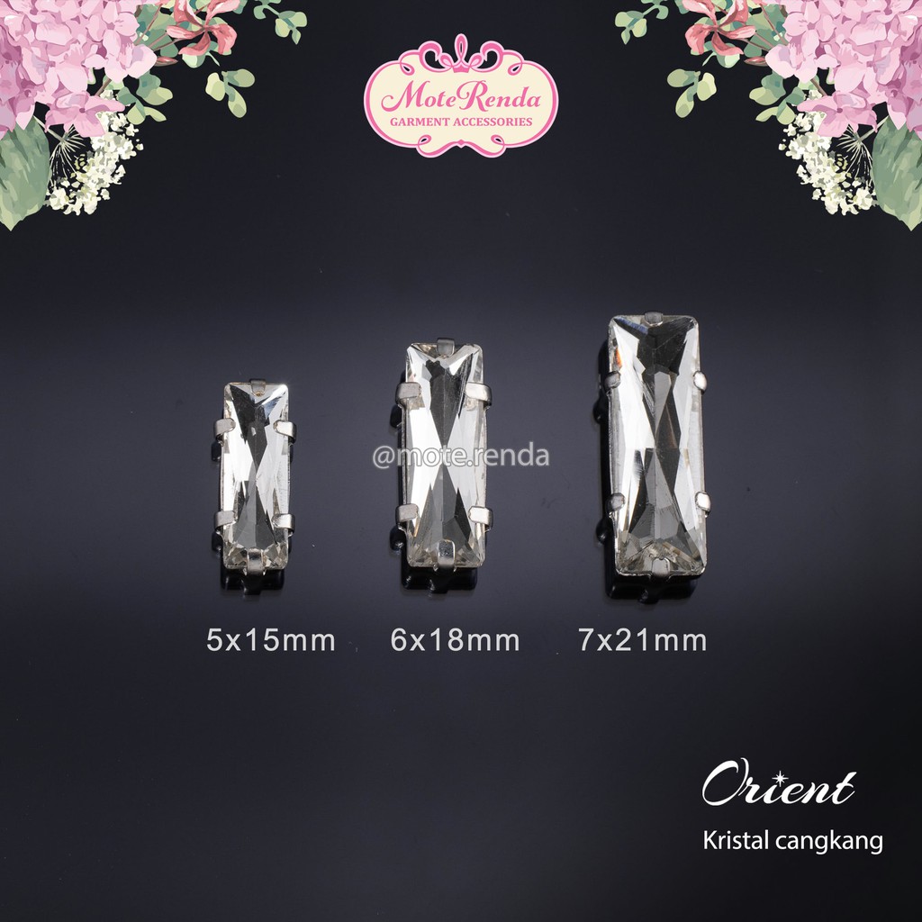 Kristal jahit cangkang orient, bentuk baguette, rhinestones with claws kode 0POR