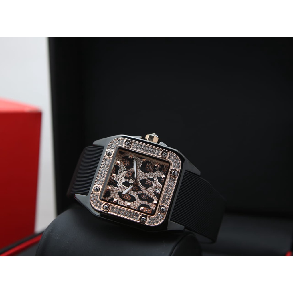 Jam Tangan Wanita Fashion S81503J Tali Rubber New Plat Leopard Tanggal Aktif Free Box &amp; Baterai