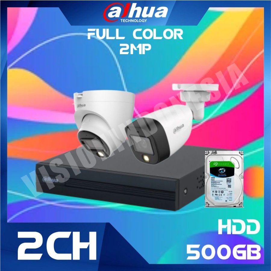 PAKET CCTV DAHUA 2MP COLORVU 2 KAMERA HDD 500GB SIAP PASANG