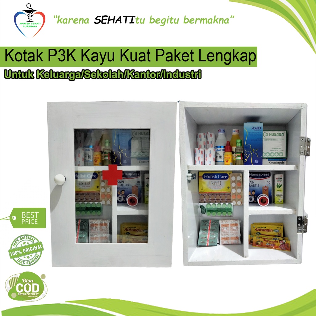 KOTAK P3K KAYU WARNA PUTIH LEMARI PENYIMPAN OBAT GANTUNG