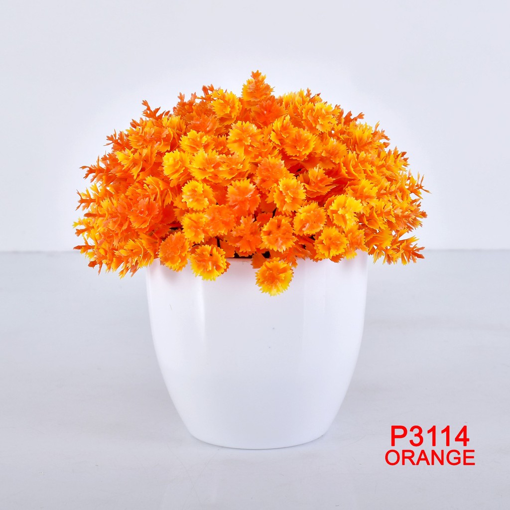 COD / TL88 POT TANAMAN  BUNGA HIAS DEKORASI RUANGAN BUNGA PLASTIK HIAS P3114-ORANGE
