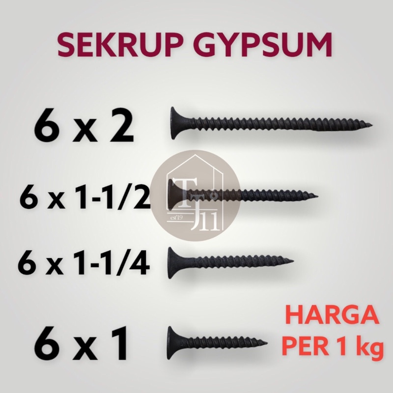 Skrup Gypsum Skrup Gipsum / Sekrup Gypsum ukuran 6 x 1 1/4 harga per kotak isi 1kg