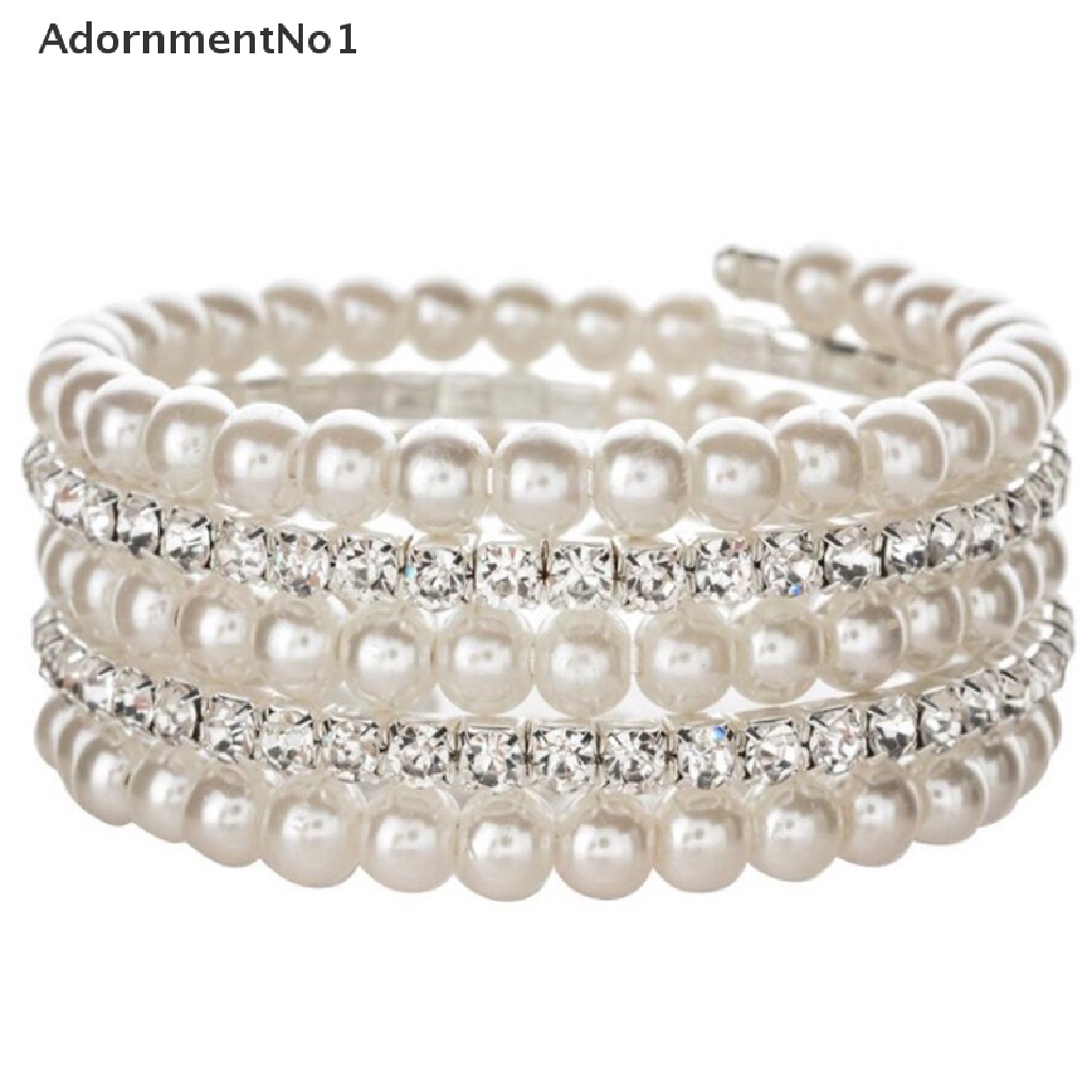 (AdornmentNo1) Gelang Tangan Multilayer Adjust Aksen Mutiara + Berlian Imitasi Untuk Perhiasan Wanita