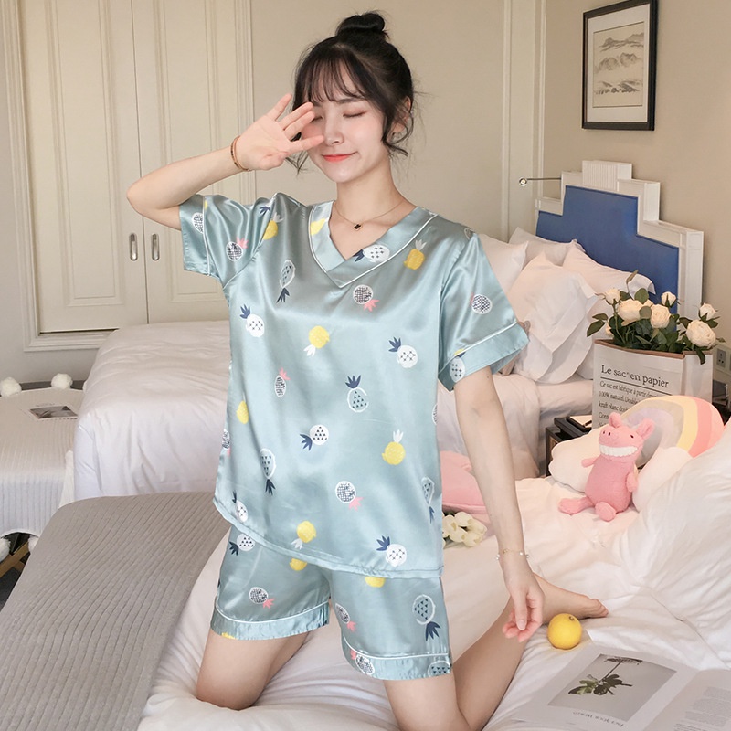 Lovera Baju Tidur Set Satin HP Lengan Pendek Celana Pendek Import