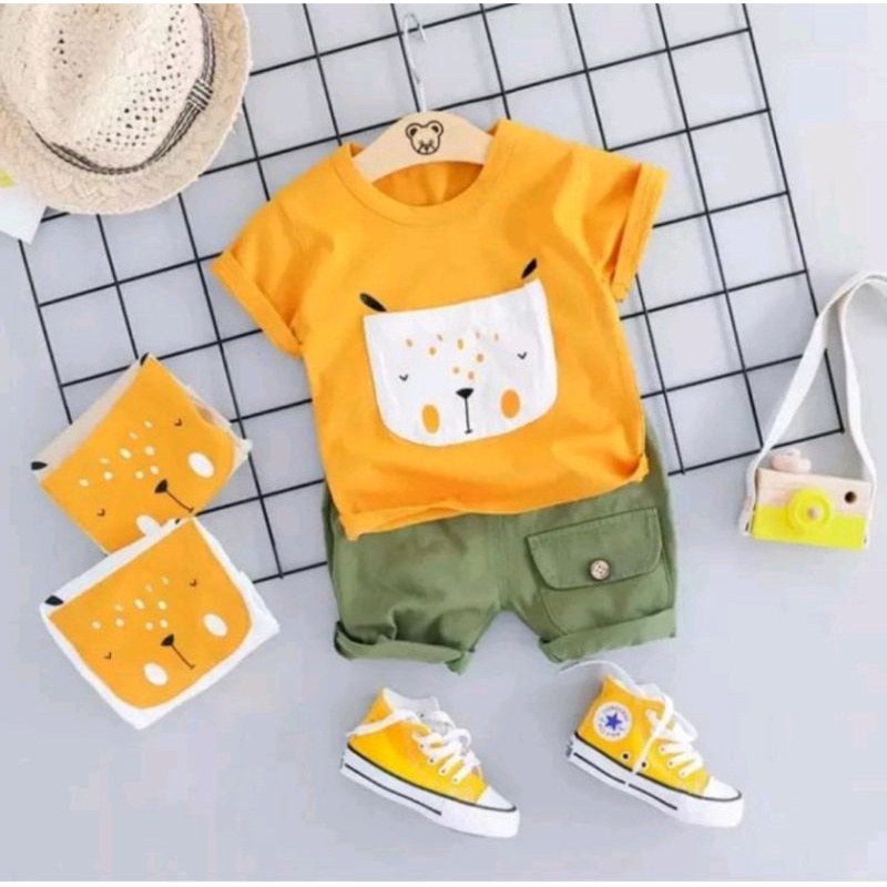 SETELAN KAOS ANAK TERBARU/MOTIF KUCING KANTONG 1-5 THN