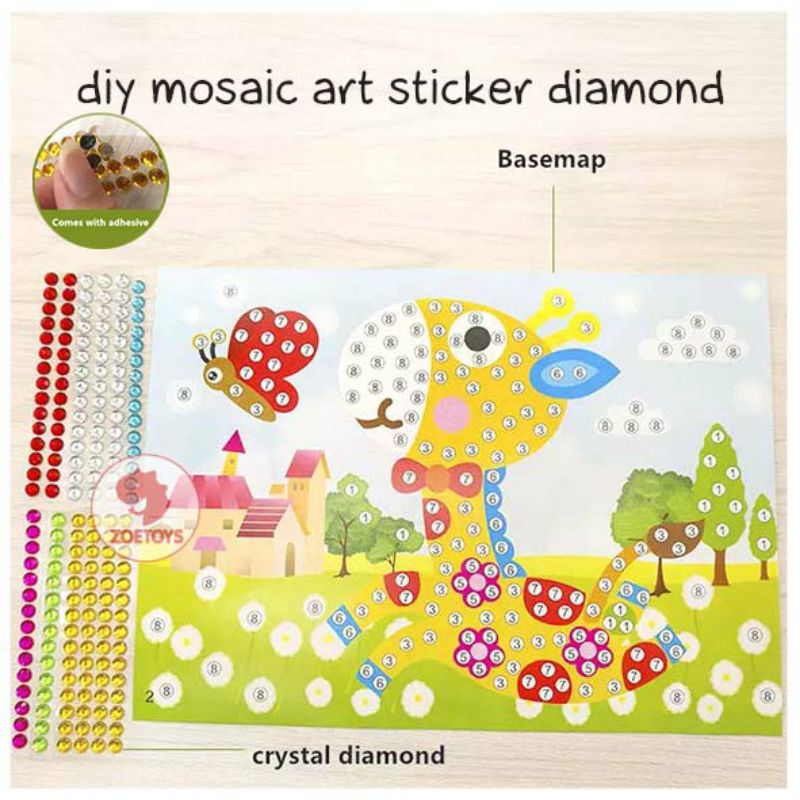 Zoetoys 2in1 Diy Mosaic Art Sticker Diamond Big and Painting | Tempel Sticker Manik Besar mewarnai dan menempel stiker diamond prakarya kerajinan tangan | Mainan n Craft Edukasi Anak