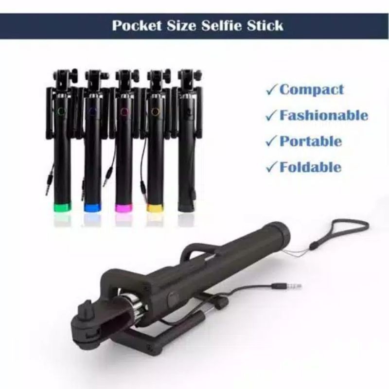 TONGSIS - Selfie Stick Full Black Monopod with Cable murah meriah