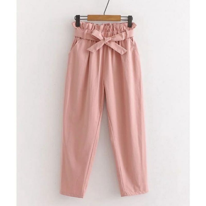CELANA WANITA HIGHWAIST DINI PANTS LINEN MODEL PITA