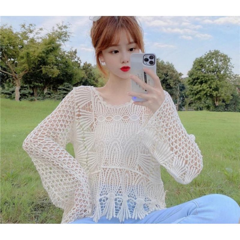 MDLV ~ 34110 CARMEN CROCHET TOP ATASAN BRUKAT OUTER BRUKAT BLOUSE IMPORT FASHION IMPORT