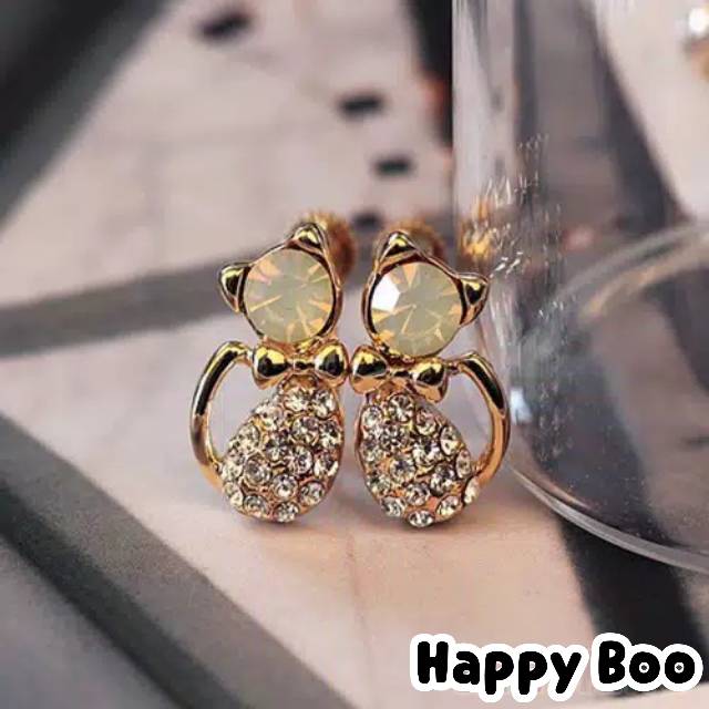 Anting cat gold permata white anting cato stainless steel earings anting stainless kucing import