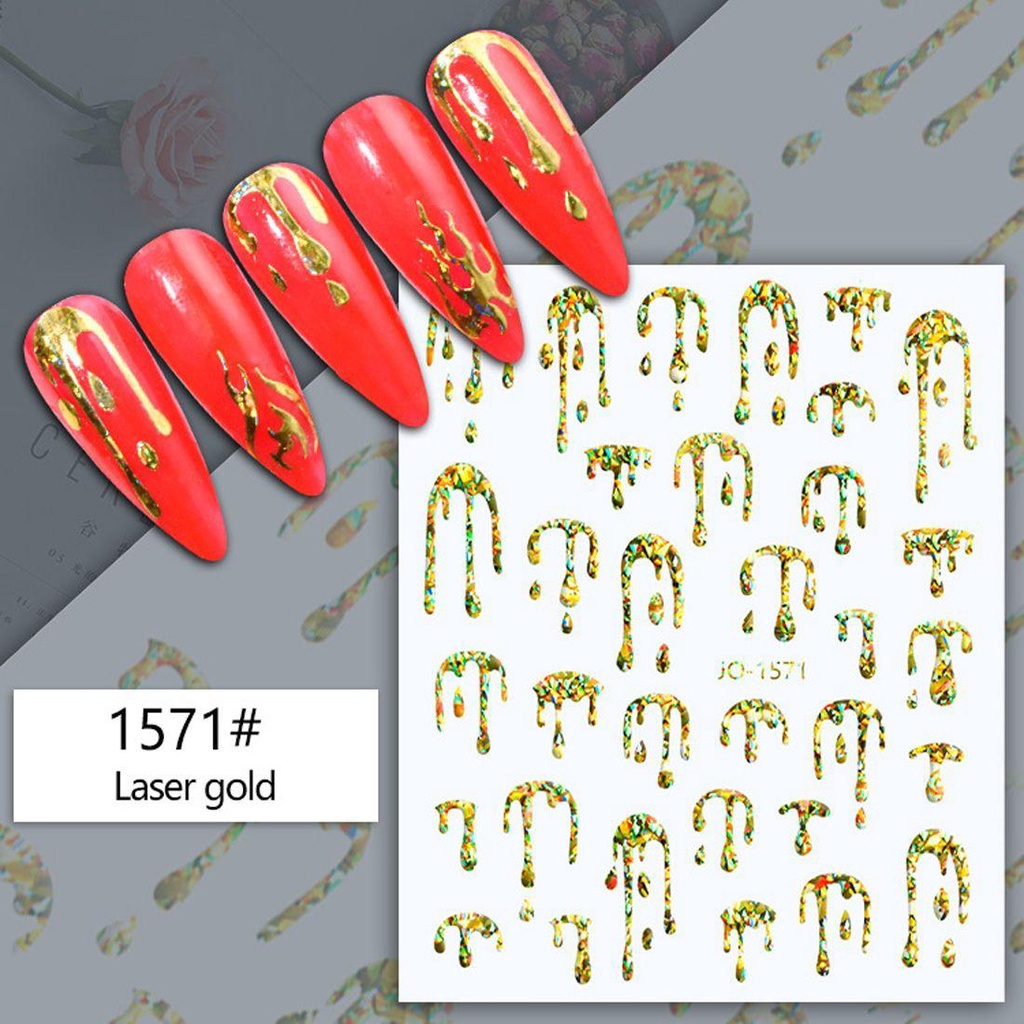 MXBEAUTY 3d Nail Art Stiker Warna-Warni Fashion DIY Manicure Dekorasi Laser Seram Kuku Slider Hologram Stiker Kuku