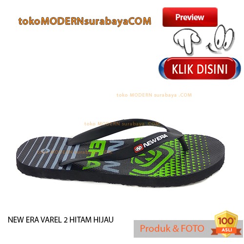 Sandal Pria jepit NEW ERA VAREL 2 HITAM HIJAU Casual Karet Flip Flop