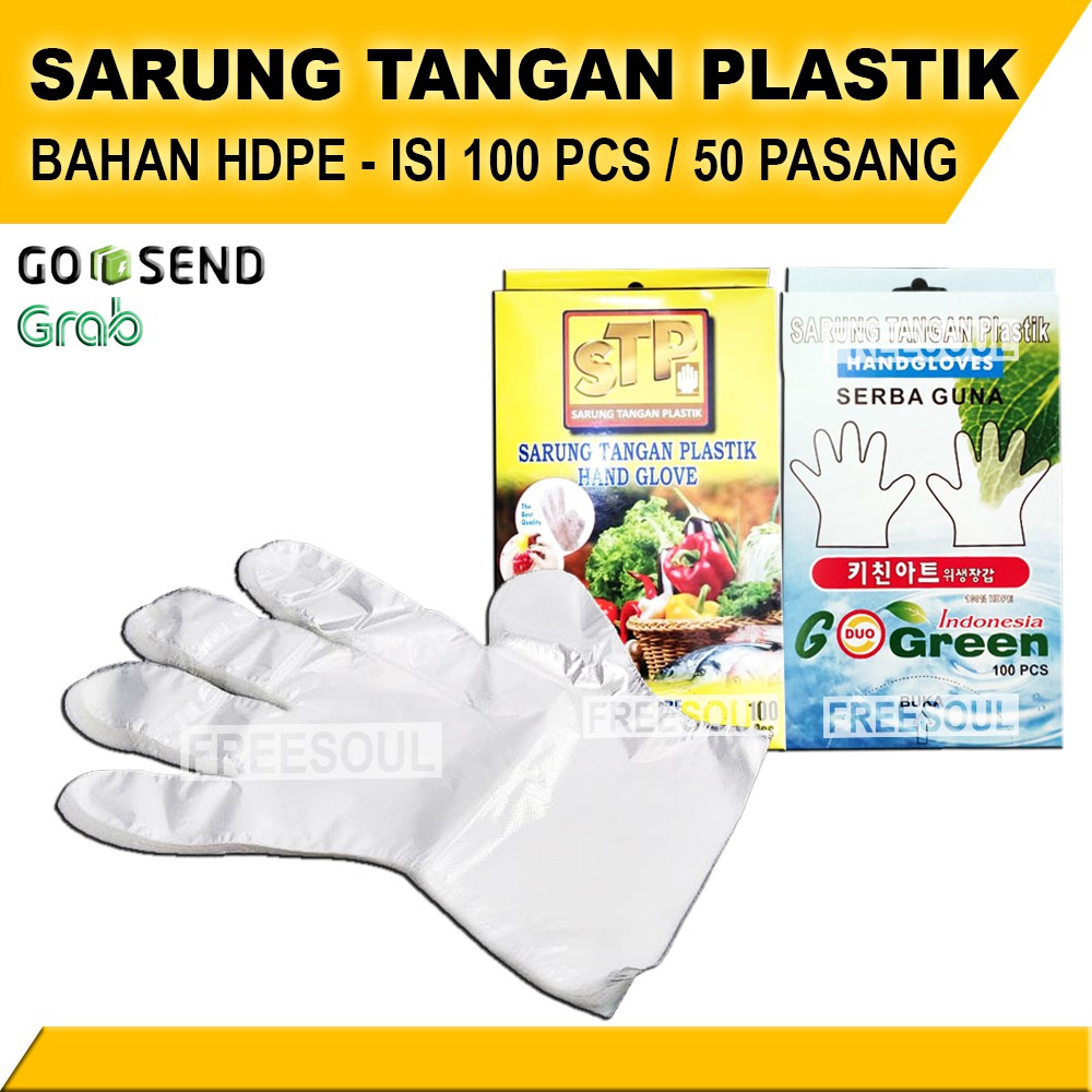 Sarung Tangan Plastik STP 1 BOX isi 100 pcs / 50 Pasang warna BENING HDPE