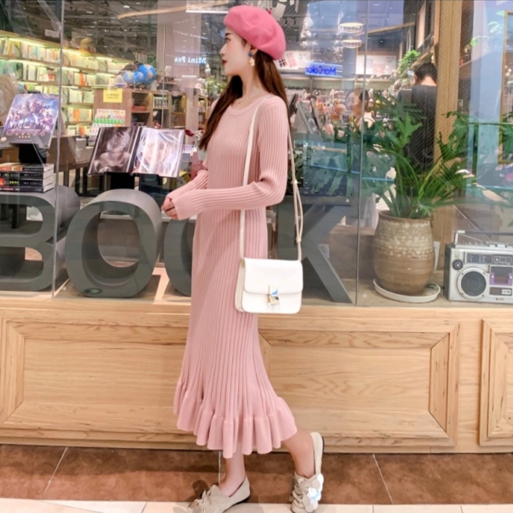 Dress Rajut Elma Maxi /Dress Rajut Maxi / Dres Rajut Rumbe Korean Style KEKINIAN