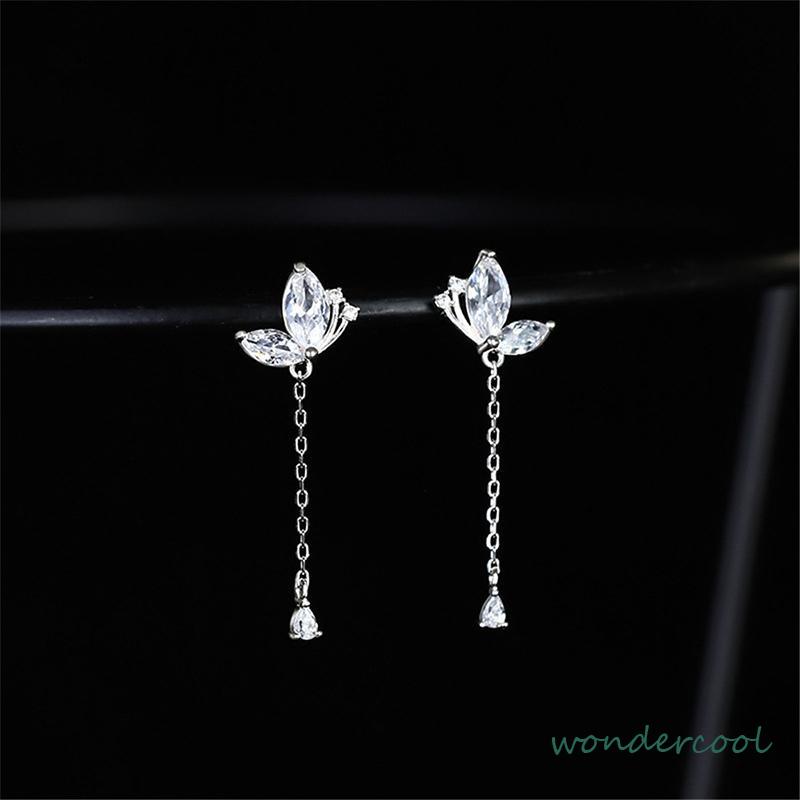 Anting Kupu-kupu Rumbai Drop Earrings Retro French Temperamen Indah Flash Diamond Earrings-Won