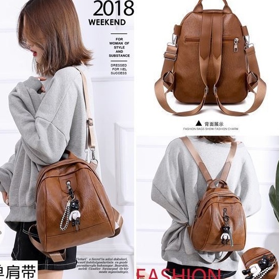 BJ27032 - BLACK/BROWN - TAS RANSEL PUNGGUNG BACKPACK TAS SEKOLAH KULIAH TAS WANITA FASHION IMPORT MODIS ELEGAN TERMURAH TERLARIS TERBARU BAGSTORE JAKARTA TAS BATAM GT1810 JKT LT1676 VC84111 DJ2854 JT7032 EL689 BQ2555 CR7224