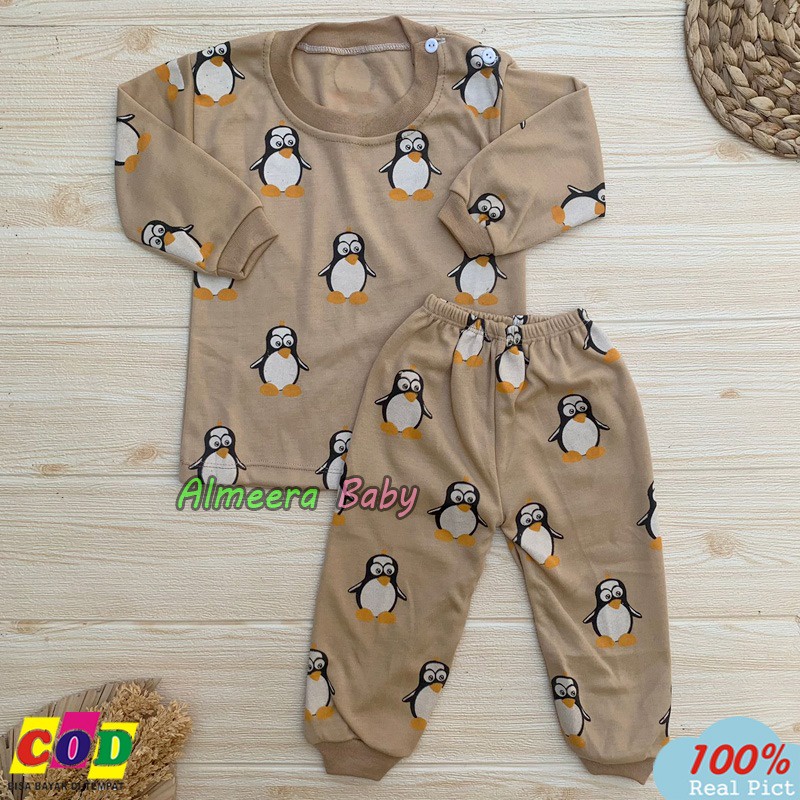 Setelan Baju Bayi Setelan Piyama Bayi Lengan Panjang Motif Penguin Usia 3-12 Bulan Almeera Baby and Kids