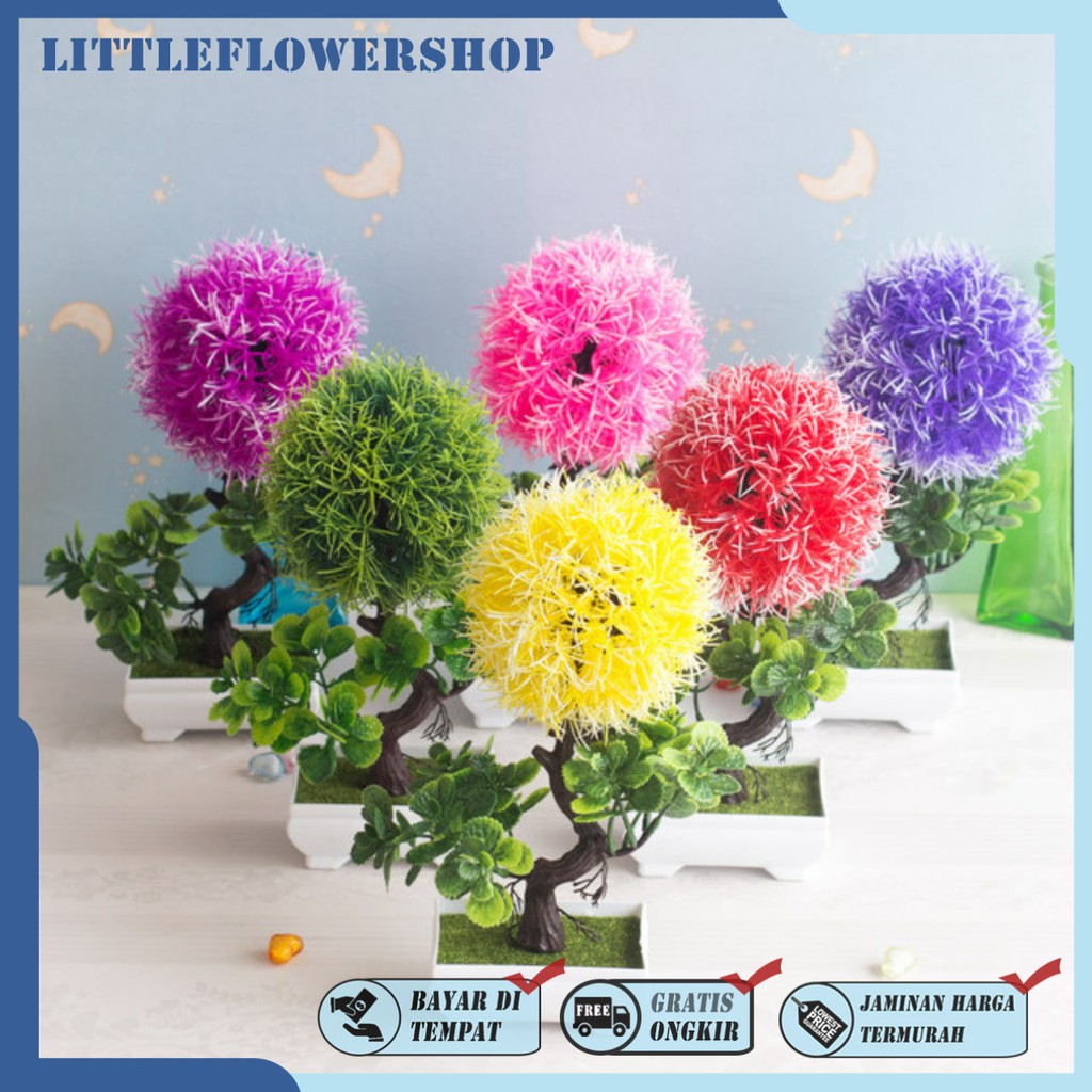 COD/BONSAI HIAS TANAMAN ARTIFISIAL BUNGA DEKORASI RUANGAN BUNGA PLASTIK POT BULAT PUTIH BP8818-1
