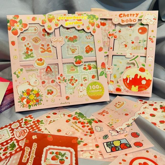 Senmu sticker box 100 lembar baru kelinci - PINK - stiker tempel label