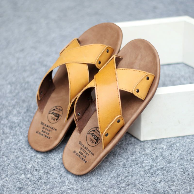 XMIN Sandal Slide Pria Kulit Asli Original Sendal Santai Murah Nyaman Anti Slip