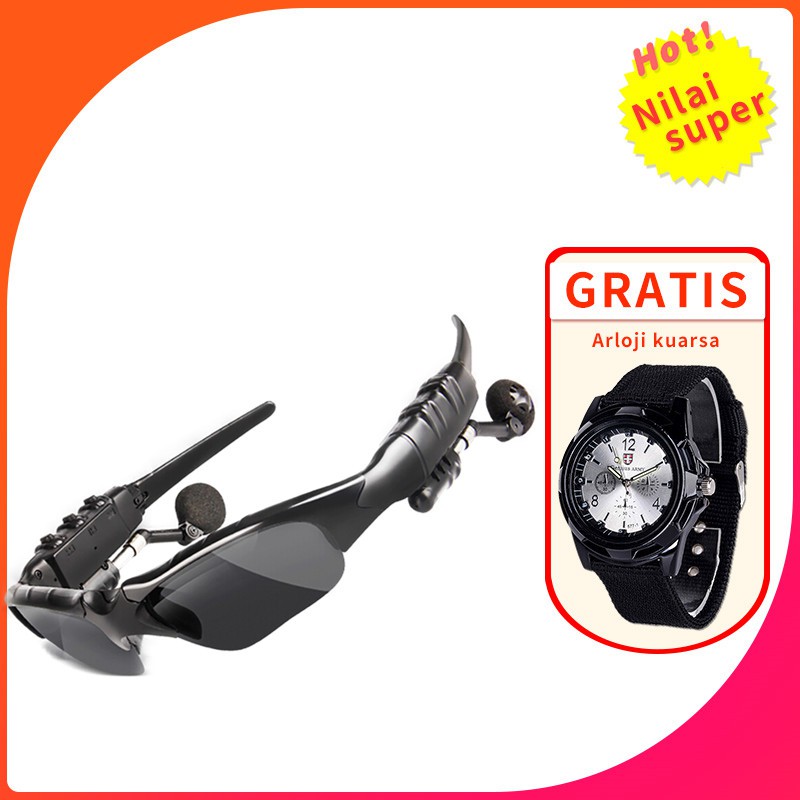 Sunglasses With Kacamata Bluetooth MP3,WMA,WAV Versi 4.1 Trendy [dengan jam tangan Quartz gratis]