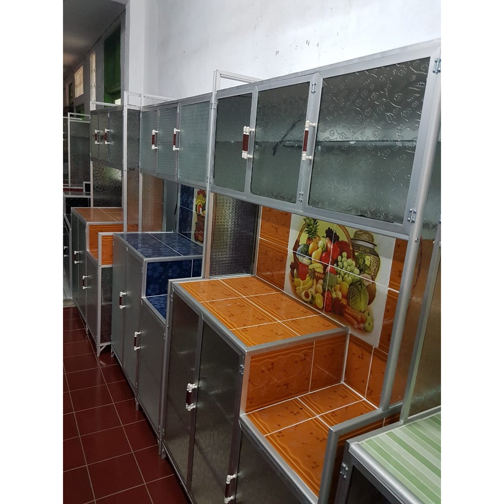 Rak Piring Lemari Dapur Box Kaca Keramik 3 Tiga Pintu Pipa