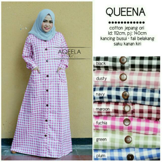 Baju Gamis katun jepang ori full kancing queena maxy dress