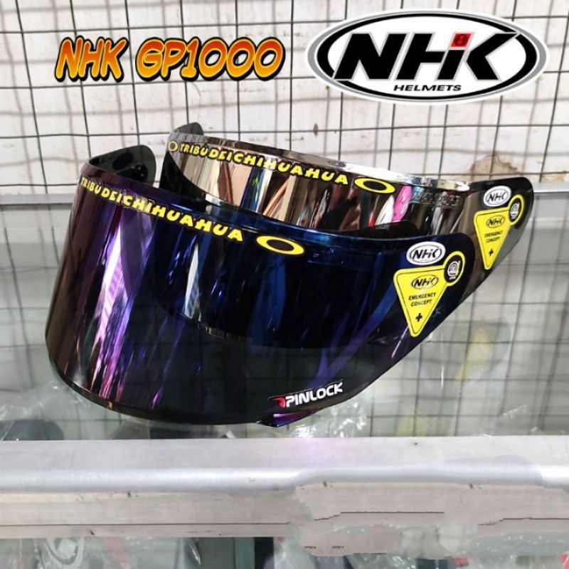 Flat Visor helm NHK GP1000 / NHK GP theh iridium silver / blue/gold+ sticker NHK