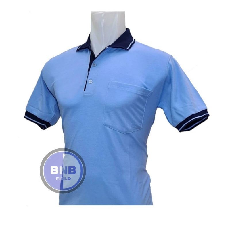 KAOS KERAH BIRU LANGIT LIS NAVY BAHAN POLYESTER PIQUE