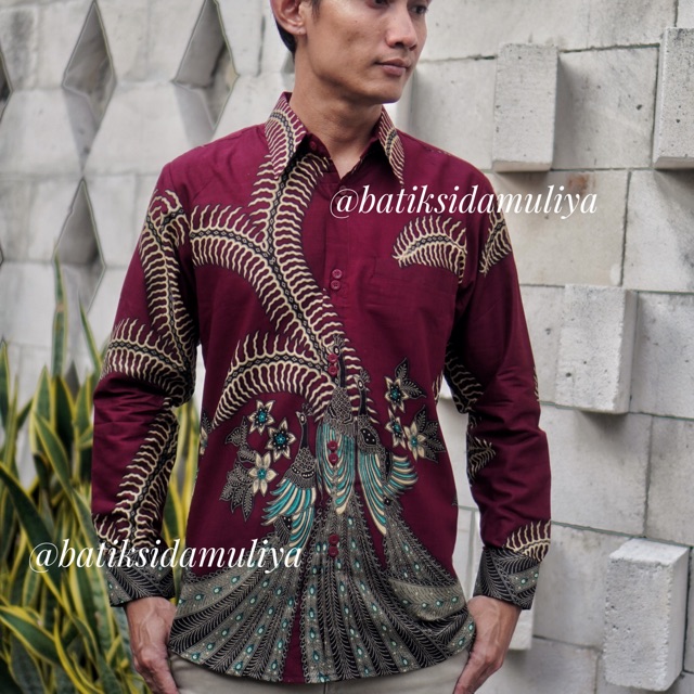 Sidamuliya Batik kemeja Pria Slimfit Premium Red Chandra Lengan Panjang