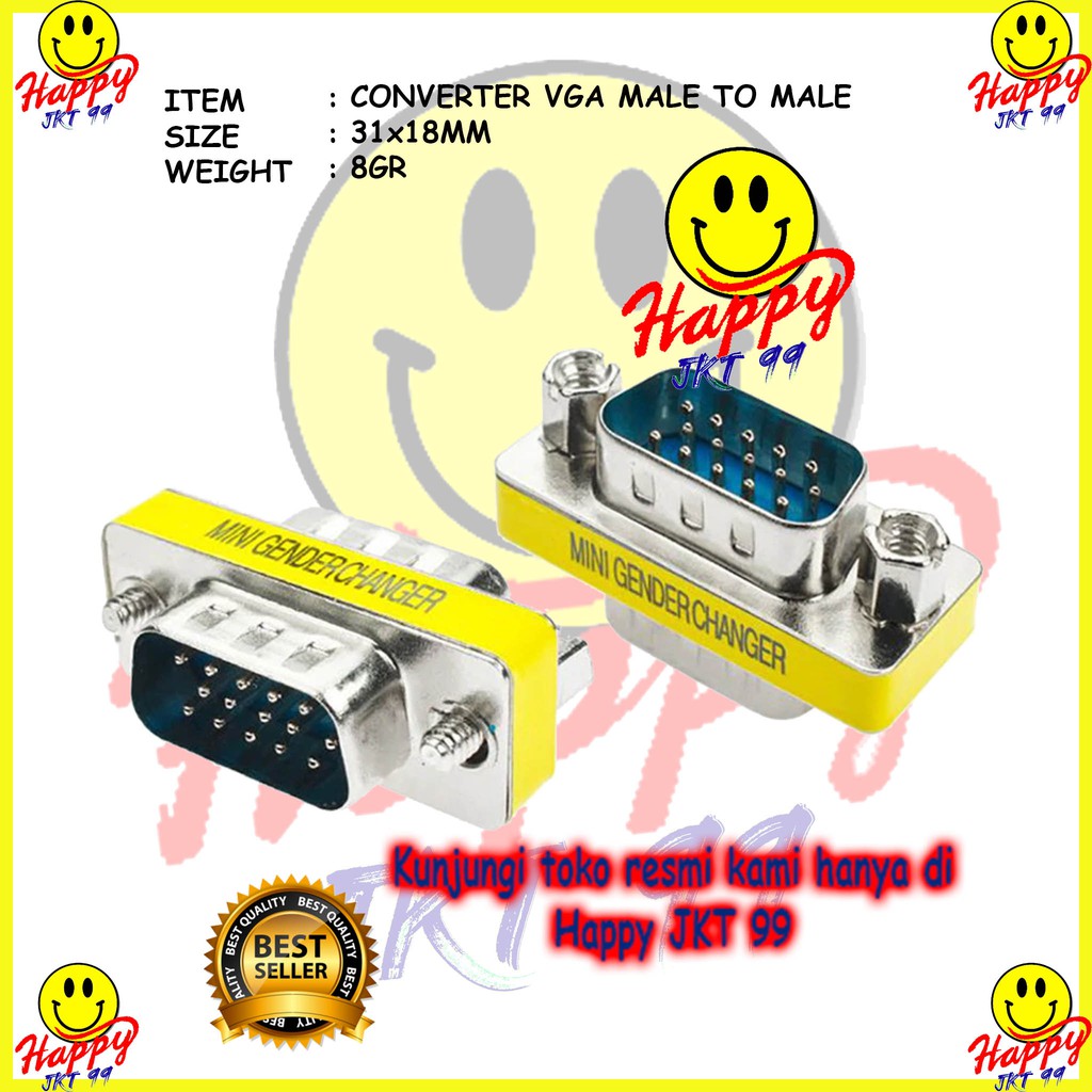 [ HAPPY JKT 99 ] CONVERTER KONEKTOR SAMBUNGAN VGA MALE TO MALE ORIGINAL