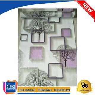  Wallpaper  Dinding  3d  Pohon Kotak  3D  Purple PVC Anti Air 