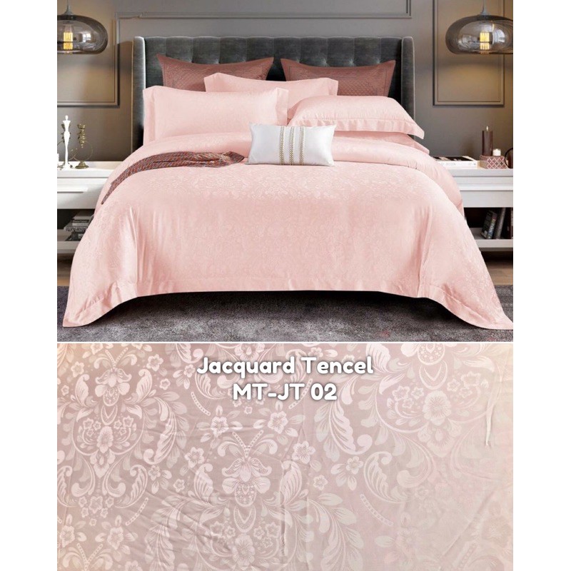 moon kain sprei meteran jacquard kingkoil tencel sutra motif bunga ornamen batik baby pink pastel