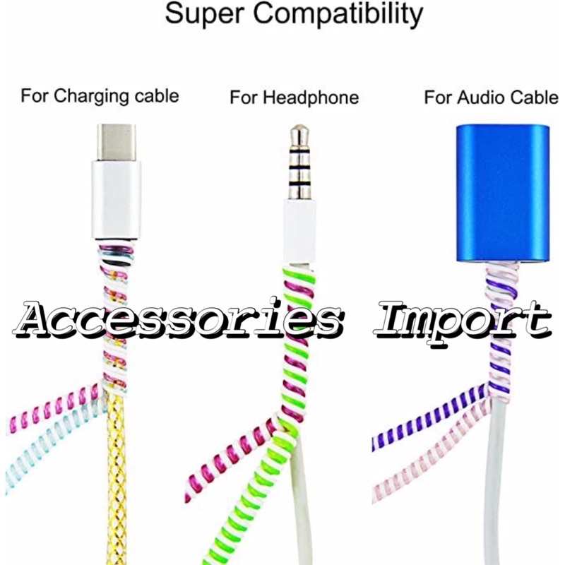 PELINDUNG KABEL UNIVERSAL/ PELILIT KABEL WARNA-WARNI/ CORD PROTECTOR CABLE DATA CHARGER HANDSFREE SPIRAL LILITAN