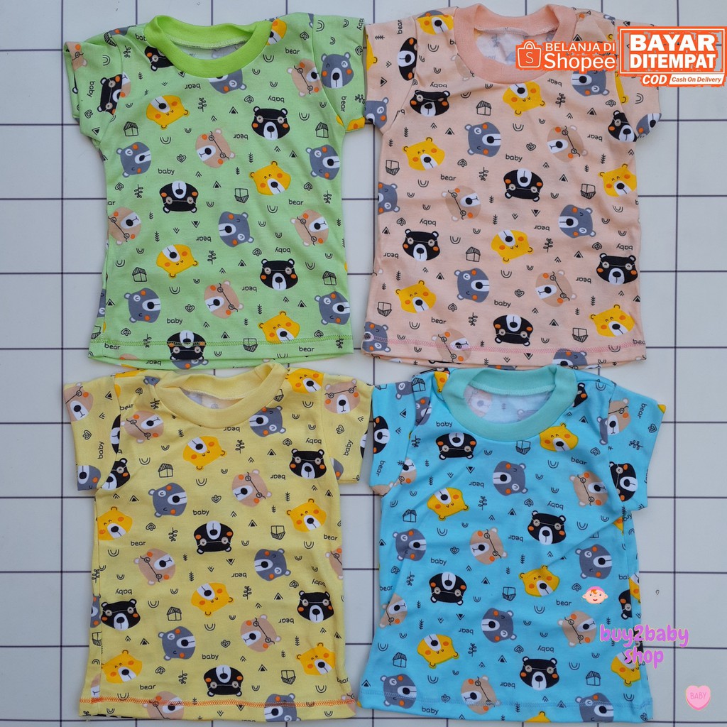 Kaos Oblong Bayi Belva Full Print Warna bayi usia s.d 1 Tahun isi 4 PCS
