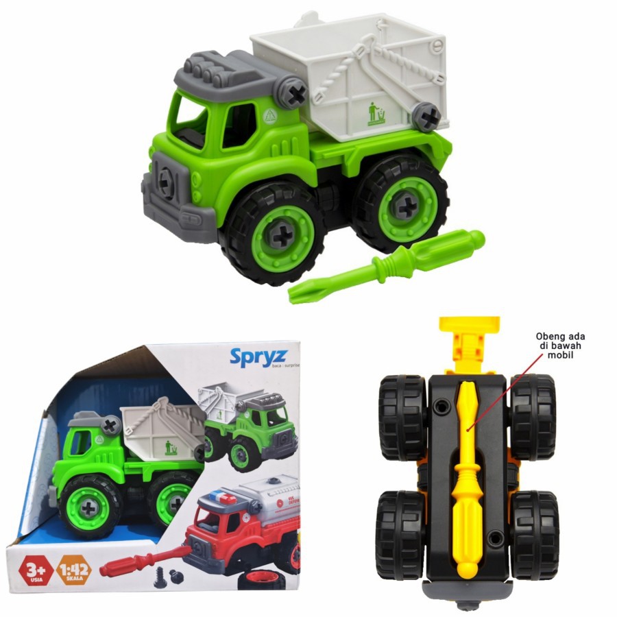 Mainan Anak DIY Truck Assembly Sanitation Garbage Truck / Bongkar Pasang Truk Sampah / Kado Mobil Mo