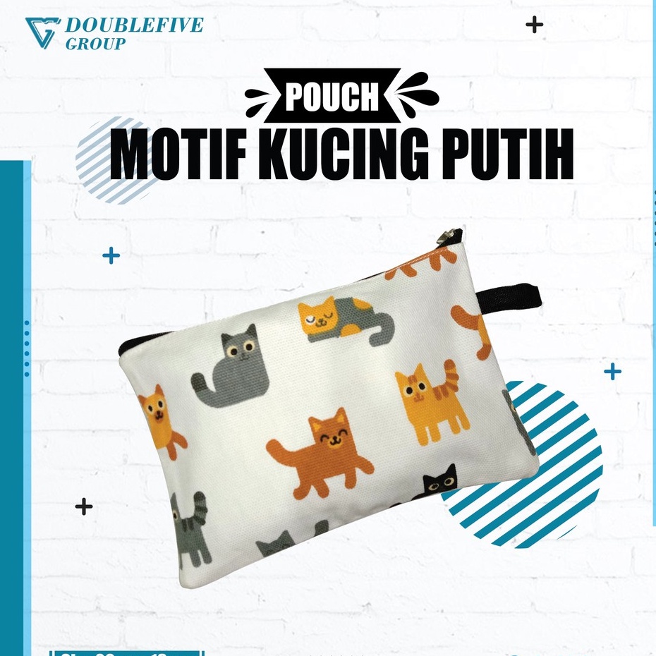 Pouch Kosmetik Souvenir Dompet kanvas Murah uk 20 x 13 Kanvas Motif Kucing putih