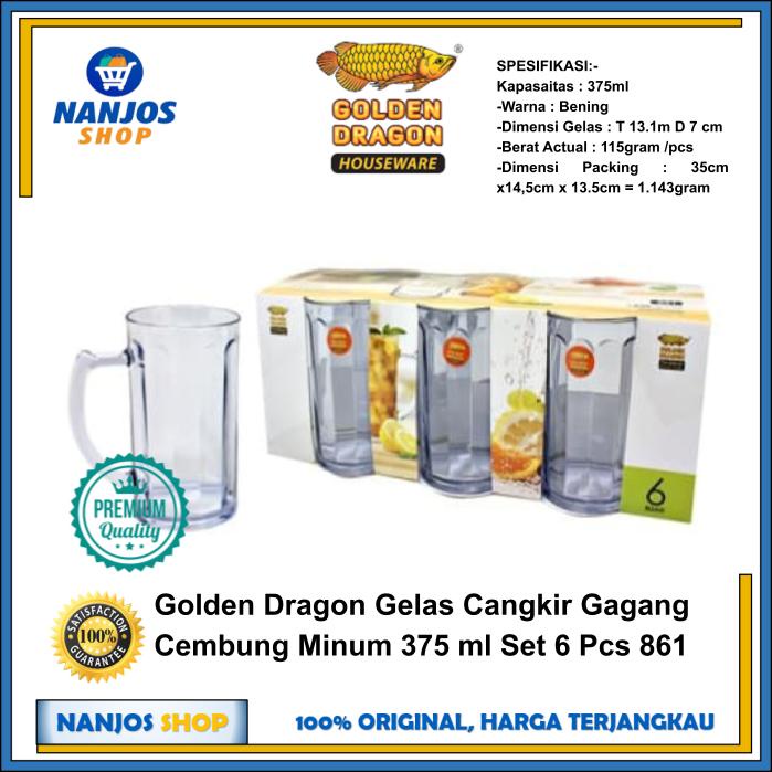 Golden Dragon Gelas Cangkir Gagang Cembung Minum 375 ml Set 6 Pcs 861