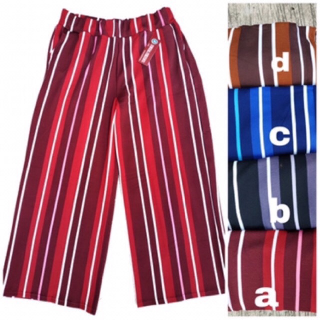 Blester kulot panjang bahan scuba import stripe pants kekinian-1