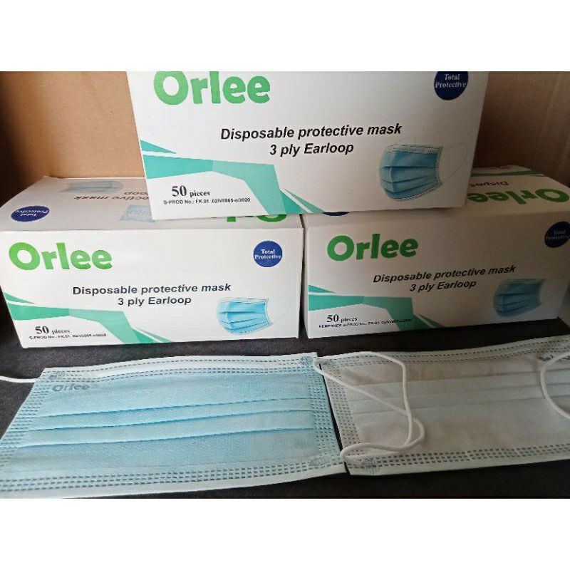 Orlee Non Medis Surgical Mask Cantol Earloop isi 50pc 3ply Sudah Kemenkes