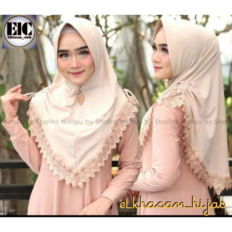 Hijab bergo renda serut samping kanan kiri bahan jersey super premium (kika)
