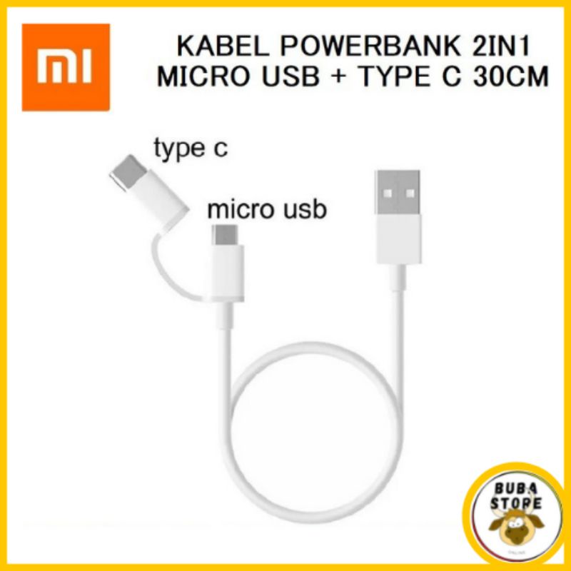 Xiaomi Kabel Pendek 30cm Powerbank Micro USB + Type C Fast Original